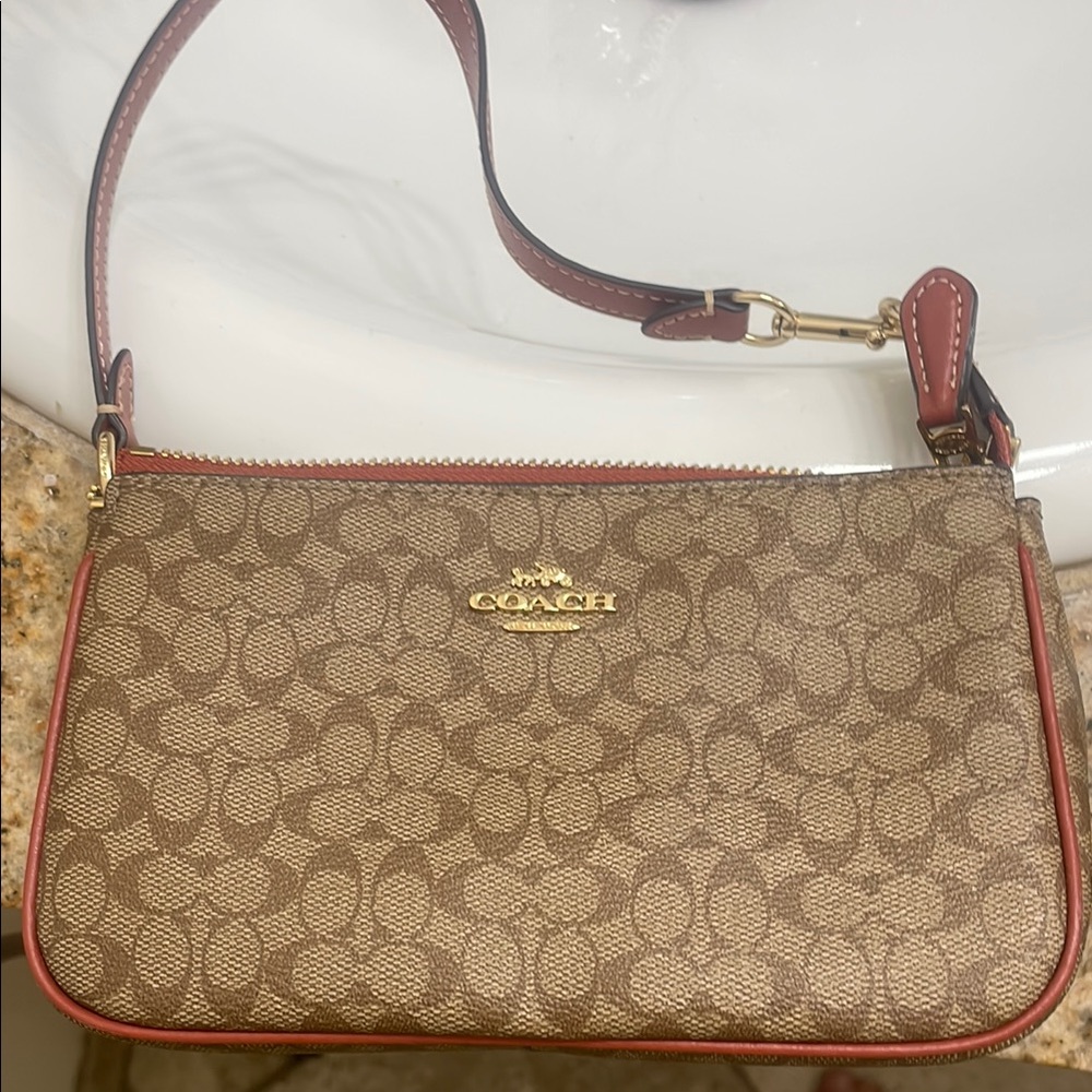 Coach Tan and Brown Signature Wristlet